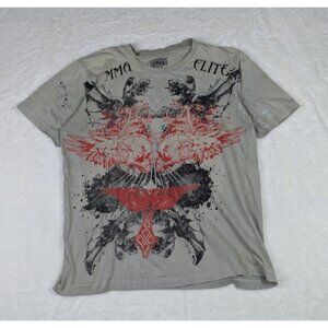 Y2K MMA Elite T Shirt Large Gray Affliction Extreme Couture Gothic Grunge Skulls
